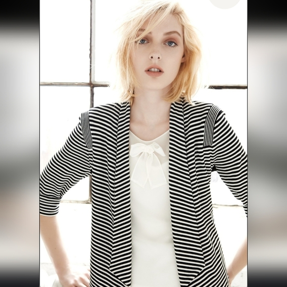 MELISSA NEPTON black And White Striped Open Front Cardigan. Size Small - Picture 2 of 12